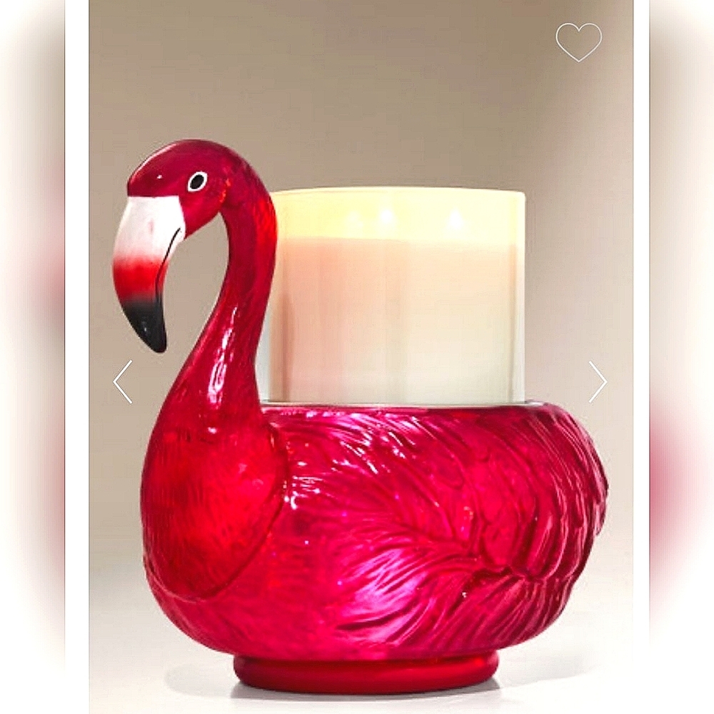 FLAMINGO WATER GLOBE 3-WICK PEDESTAL CANDLE HOLDER by Bath and Body Works - Picture 2 of 7